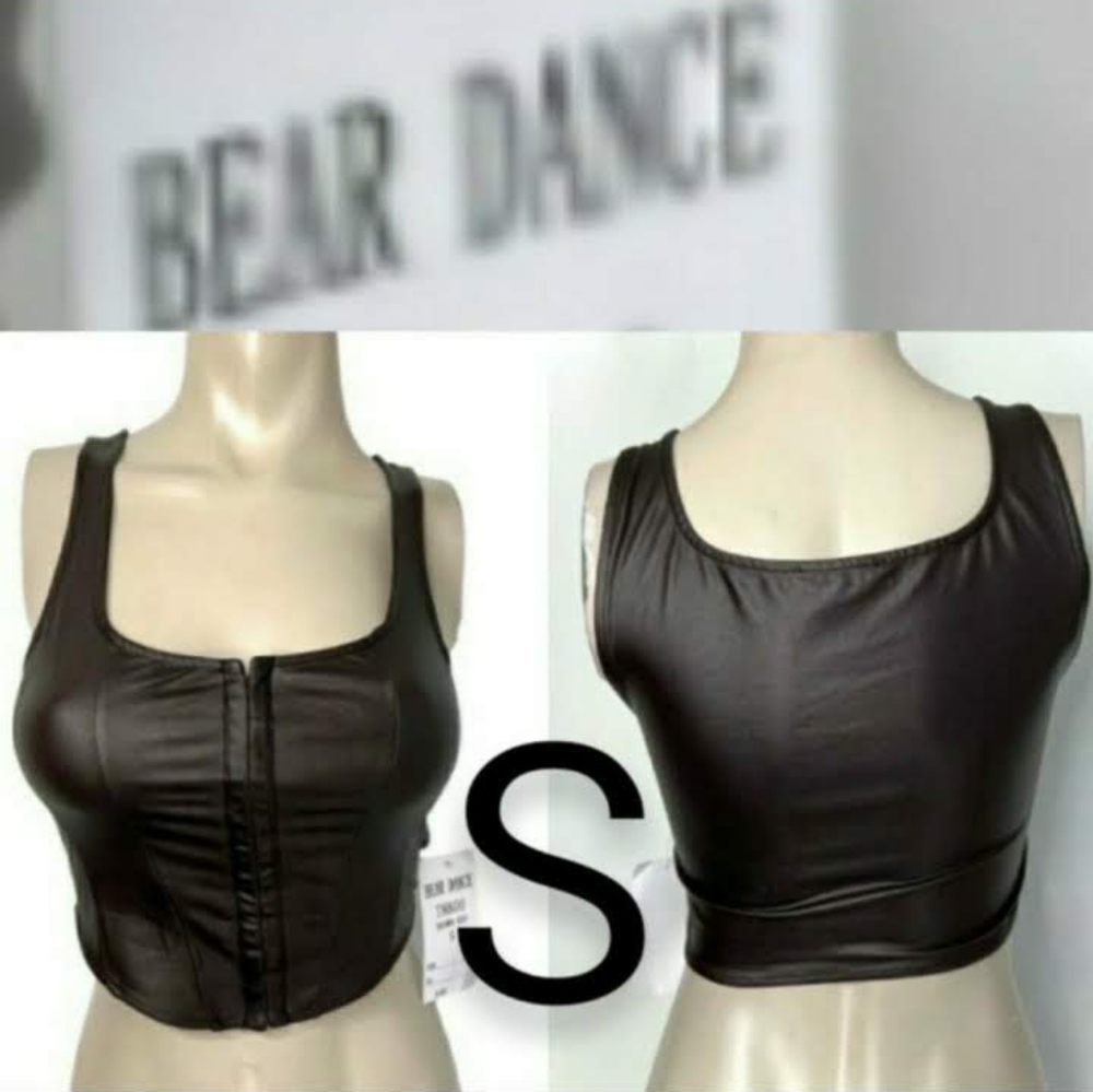 🆕Brown Faux Leather Corset Stretchy Crop Top ~ Size S